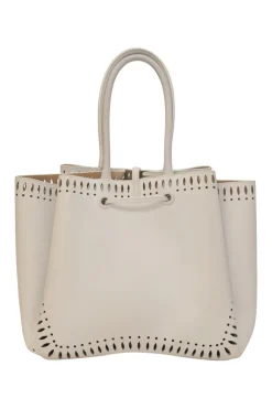 Optic white laser-cut leather Angèle 32 shopper tote