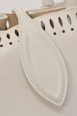Optic white laser-cut leather Angèle 32 shopper tote