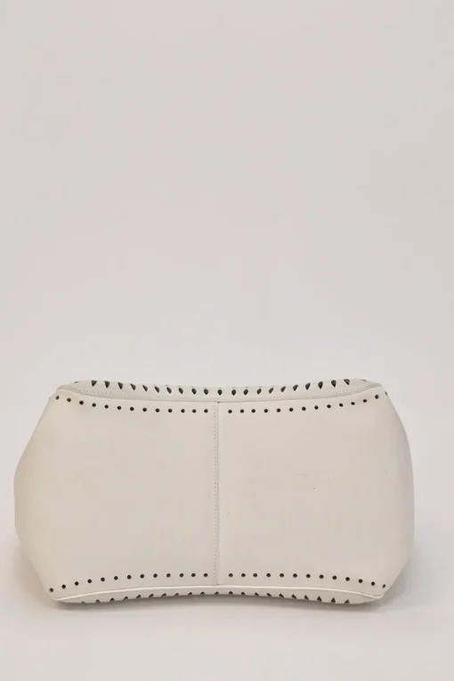 Optic white laser-cut leather Angèle 32 shopper tote
