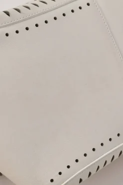 Optic white laser-cut leather Angèle 32 shopper tote