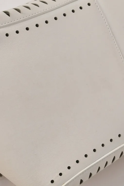 Optic white laser-cut leather Angèle 32 shopper tote