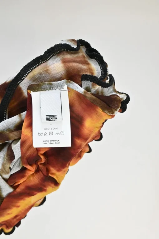 Orange and black paneled polyamide mesh second-skin Hot Wok turtleneck top with lettuce hem