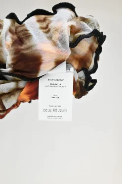 Orange and black paneled polyamide mesh second-skin Hot Wok turtleneck top with lettuce hem