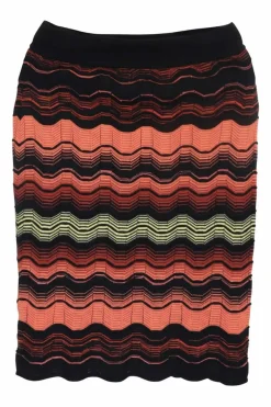 Orange and black viscose-blend geometric wave motif jacquard pull-on skirt