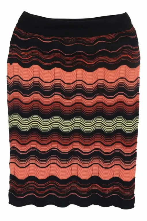 Orange and black viscose-blend geometric wave motif jacquard pull-on skirt