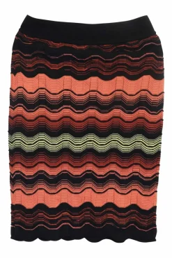 Orange and black viscose-blend geometric wave motif jacquard pull-on skirt