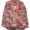 Orange and blue polyamide aquarelle floral print blouson-style windbreaker