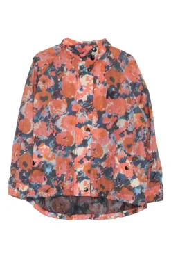 Orange and blue polyamide aquarelle floral print blouson-style windbreaker