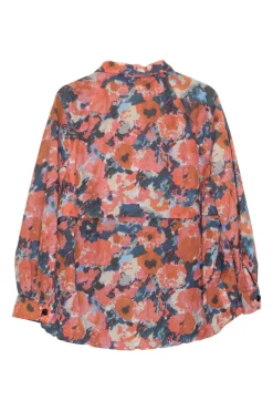 Orange and blue polyamide aquarelle floral print blouson-style windbreaker