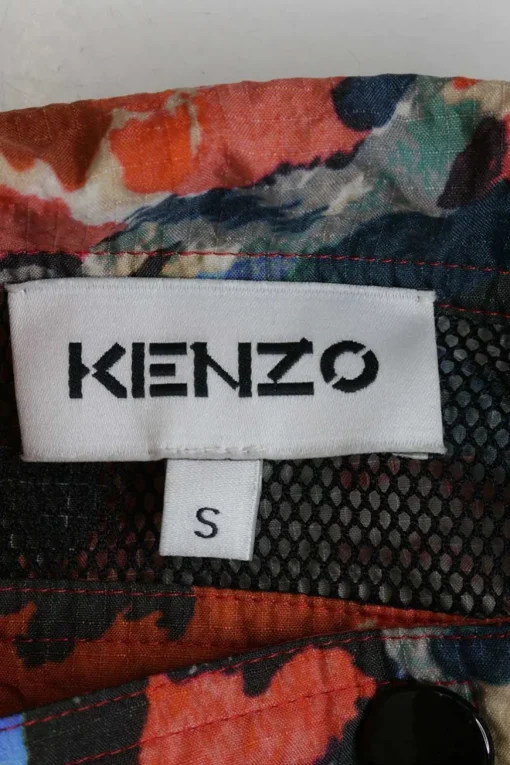 Orange and blue polyamide aquarelle floral print blouson-style windbreaker