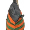 Orange and green Rugby-striped canvas 'Anton' convertible backpack featuring black calf leather trim with debossed Anagram motif