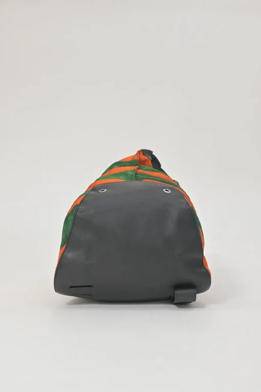 Orange and green Rugby-striped canvas 'Anton' convertible backpack featuring black calf leather trim with debossed Anagram motif