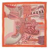 Orange and pink cashmere-silk blend 'La Selle Imaginaire' Dossard scarf featuring original artwork by Jan Bajtlik
