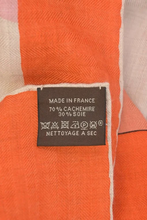 Orange and pink cashmere-silk blend 'La Selle Imaginaire' Dossard scarf featuring original artwork by Jan Bajtlik