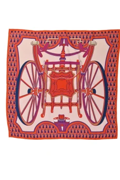 Orange and purple silk 'Les Roues de Phaeton' scarf