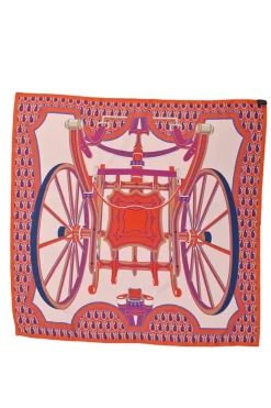 Orange and purple silk 'Les Roues de Phaeton' scarf
