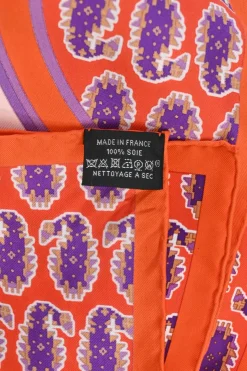 Orange and purple silk 'Les Roues de Phaeton' scarf