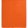 Orange cashmere double-face fringe stole featuring "Hermès Sellier Paris" broderie motif