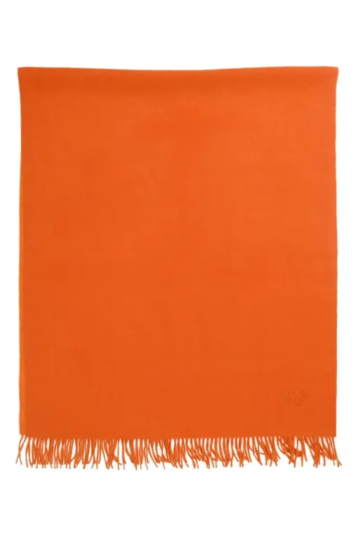 Orange cashmere double-face fringe stole featuring "Hermès Sellier Paris" broderie motif