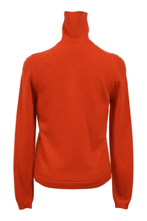 Orange cashmere jersey knit two-piece set with sleeveless turtleneck and crewneck button-front cardigan