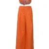 Orange cotton-blend bralette and pleat-front wide-leg trouser two-piece set