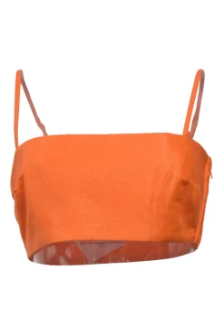 Orange cotton-blend bralette and pleat-front wide-leg trouser two-piece set