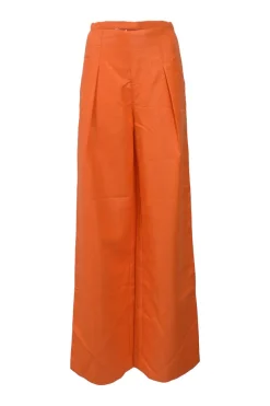 Orange cotton-blend bralette and pleat-front wide-leg trouser two-piece set