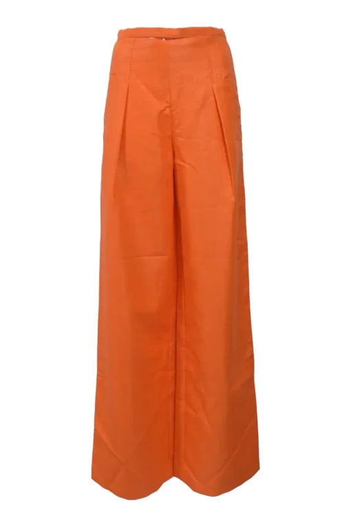 Orange cotton-blend bralette and pleat-front wide-leg trouser two-piece set