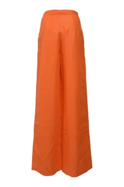 Orange cotton-blend bralette and pleat-front wide-leg trouser two-piece set