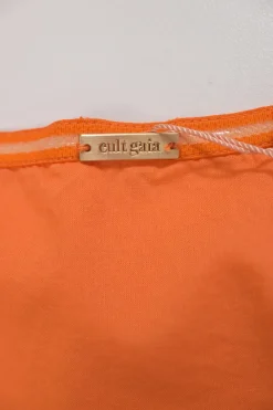 Orange cotton-blend bralette and pleat-front wide-leg trouser two-piece set