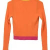 Orange cotton-blend interlock knit button-front cardigan and pullover gilet twin set