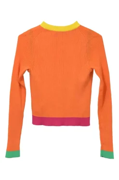 Orange cotton-blend interlock knit button-front cardigan and pullover gilet twin set