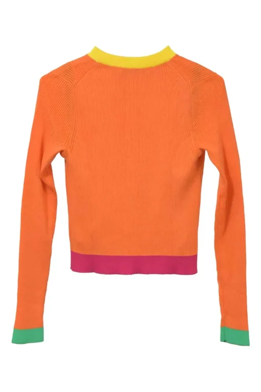 Orange cotton-blend interlock knit button-front cardigan and pullover gilet twin set