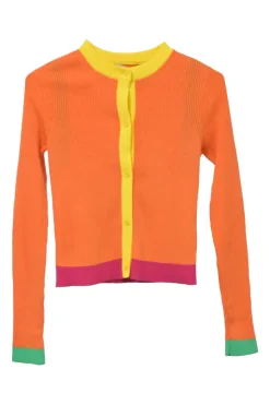 Orange cotton-blend interlock knit button-front cardigan and pullover gilet twin set