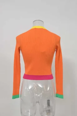 Orange cotton-blend interlock knit button-front cardigan and pullover gilet twin set