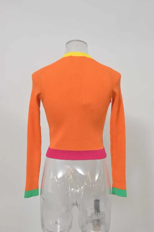Orange cotton-blend interlock knit button-front cardigan and pullover gilet twin set