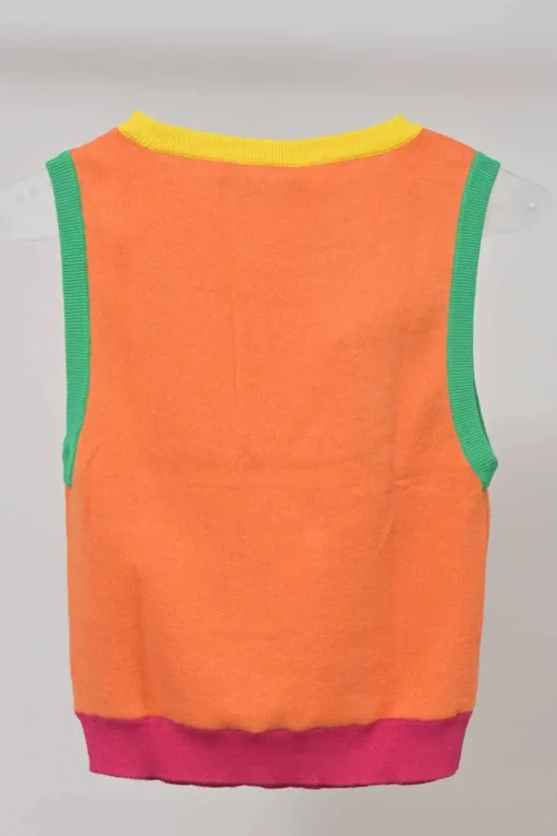 Orange cotton-blend interlock knit button-front cardigan and pullover gilet twin set