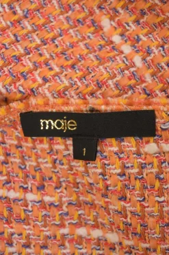 Orange cotton-blend scalloped bouclé knit bi-layer effect bustier T-shirt and mini skirt two-piece set