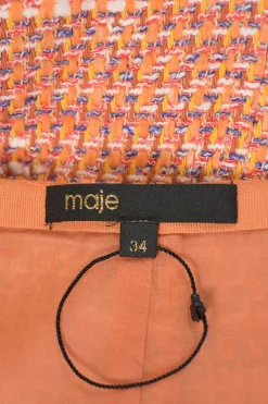 Orange cotton-blend scalloped bouclé knit bi-layer effect bustier T-shirt and mini skirt two-piece set