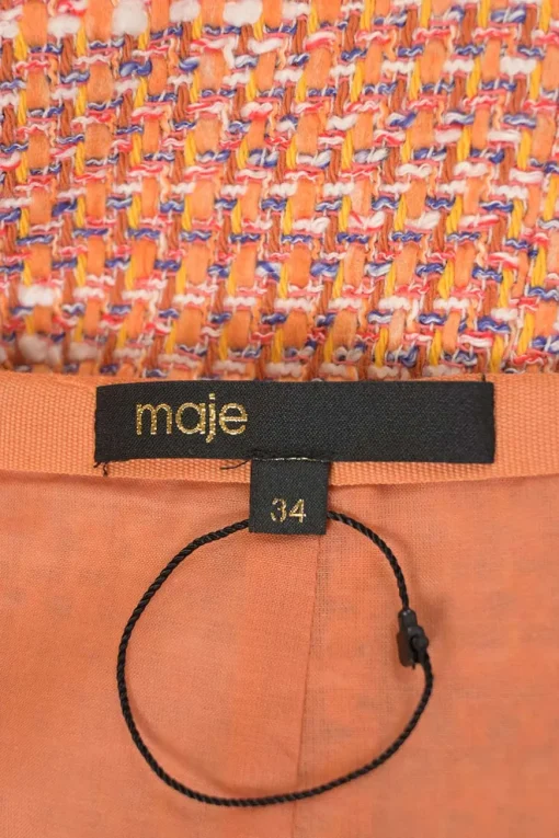 Orange cotton-blend scalloped bouclé knit bi-layer effect bustier T-shirt and mini skirt two-piece set