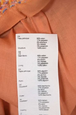 Orange cotton-blend scalloped bouclé knit bi-layer effect bustier T-shirt and mini skirt two-piece set