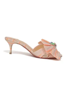 Orange crystal-embellished Pompadouce fabric and leather Marie Anne 55 bow kitten heel slide sandals