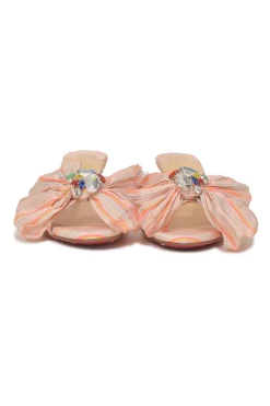 Orange crystal-embellished Pompadouce fabric and leather Marie Anne 55 bow kitten heel slide sandals
