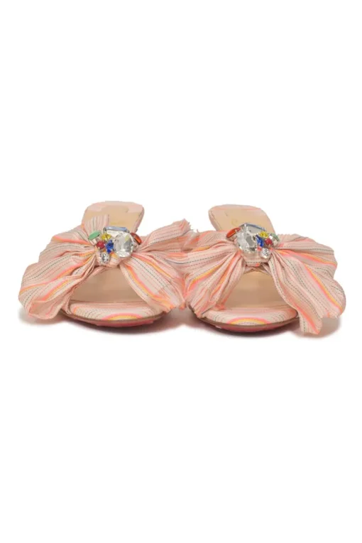 Orange crystal-embellished Pompadouce fabric and leather Marie Anne 55 bow kitten heel slide sandals