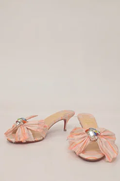 Orange crystal-embellished Pompadouce fabric and leather Marie Anne 55 bow kitten heel slide sandals