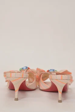 Orange crystal-embellished Pompadouce fabric and leather Marie Anne 55 bow kitten heel slide sandals