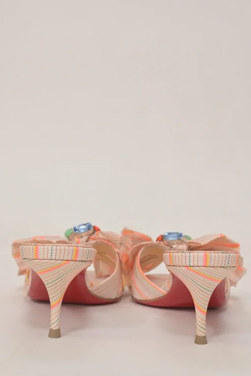 Orange crystal-embellished Pompadouce fabric and leather Marie Anne 55 bow kitten heel slide sandals