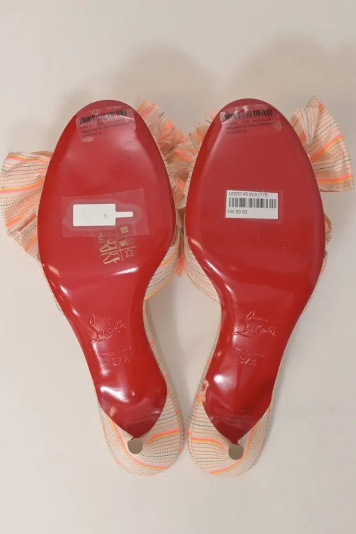 Orange crystal-embellished Pompadouce fabric and leather Marie Anne 55 bow kitten heel slide sandals