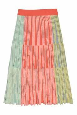 Orange fully-fashioned rayon-blend interlock rib knit midi skirt