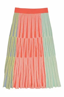 Orange fully-fashioned rayon-blend interlock rib knit midi skirt